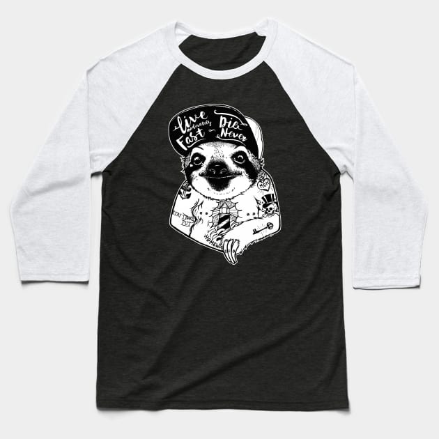 Sloth Tattooed Baseball T-Shirt by PaperTigress